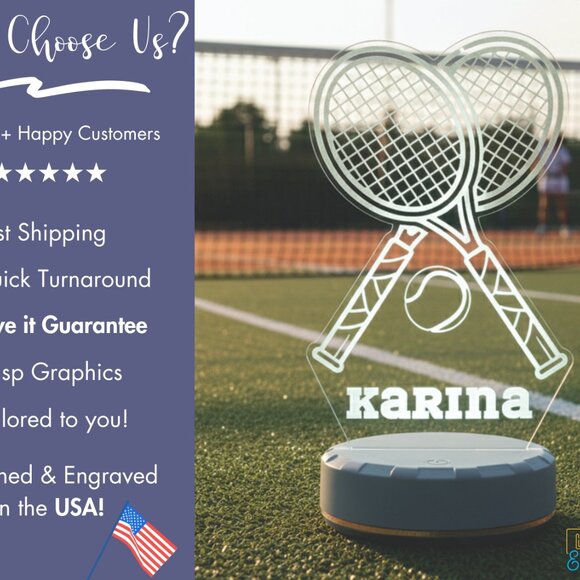 Tennis LED Night Light – Personalized Sports Decor - Picture 4 of 8